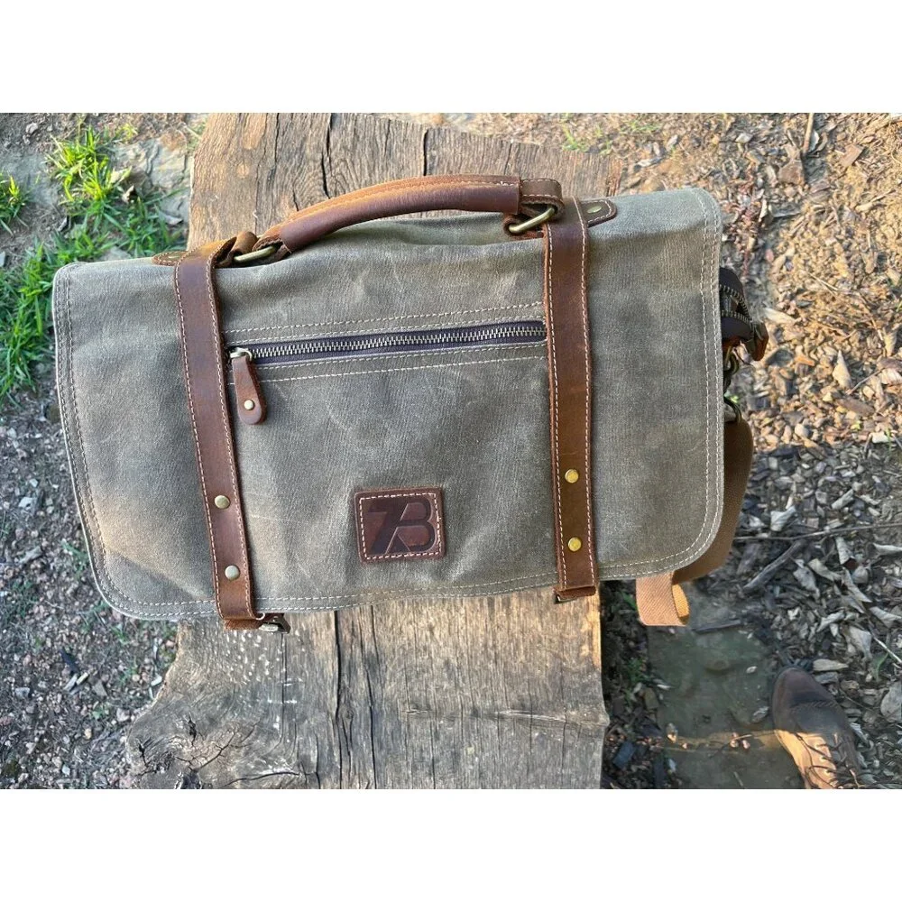 Men's Brown Waterproof Vintage Messenger Bag for 15.6 Inch Laptop - 16 Pockets